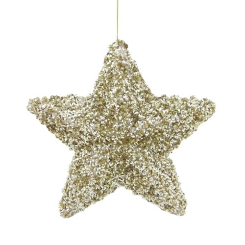 5 Point Beaded Star Champagne Hanging Ornament