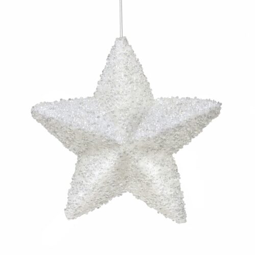 5 Point Beaded Star White Hanging Ornament