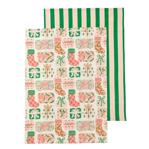 Teatowel- Set 2 Gifts and Stripes
