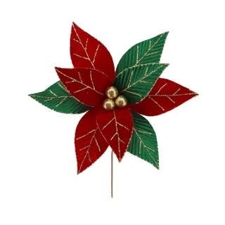 Merry Poinsettia Stem, Red/Green/Gold