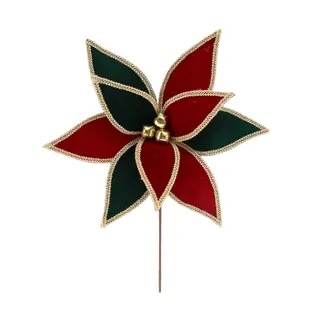 Mistle Poinsettia Stem, Red/Green/Gold