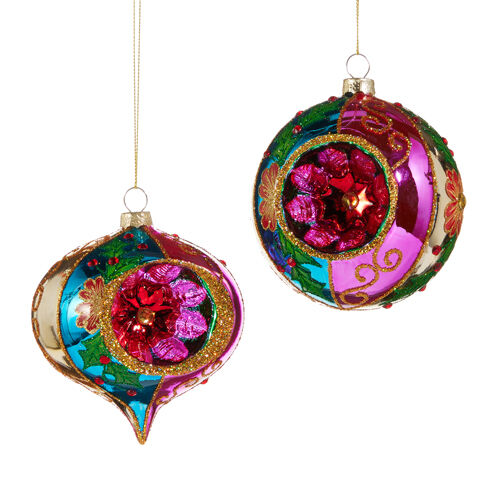 Jingle & Joy, Multi Colour Reflex Glass Ornament, 2 Ast