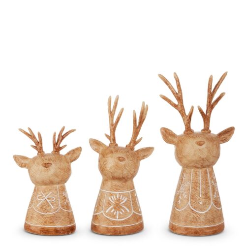Winterfolk, Rustic Carved Deer Busts, Set 3