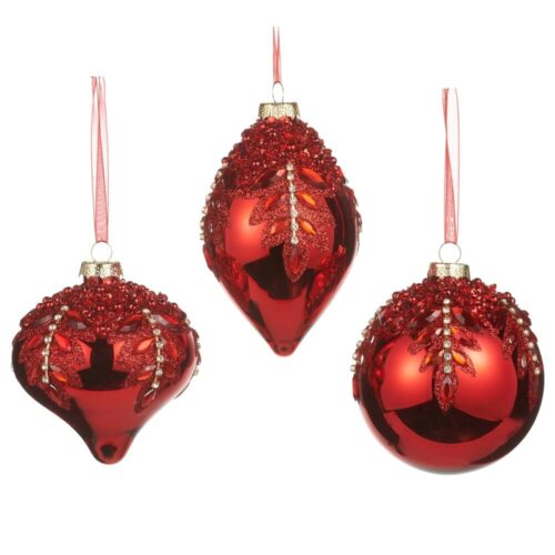 Enchanted Forest, Red Gem Baubles, 3 Ast