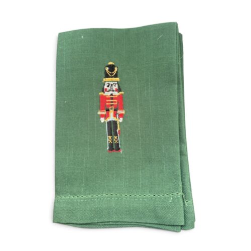 Napkins- Set 4, Embroided Nutcracker, Green