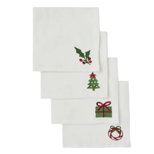 Napkins- Set 4, Embroided Christmas Motif