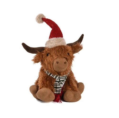 Highland Cow with Scarf and Hat, Sitting