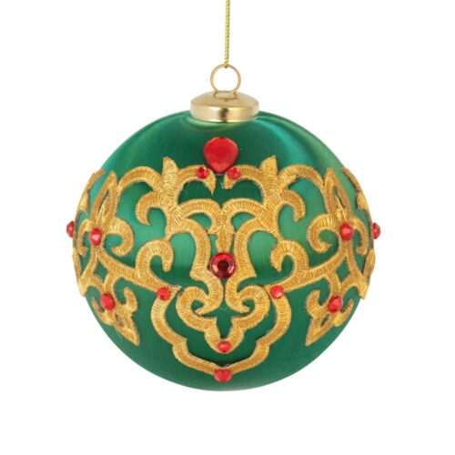 Bauble - Satin Wrap Green Gold Filigree Red Jewel