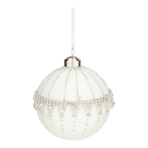 Bauble White with Silver Diamonte