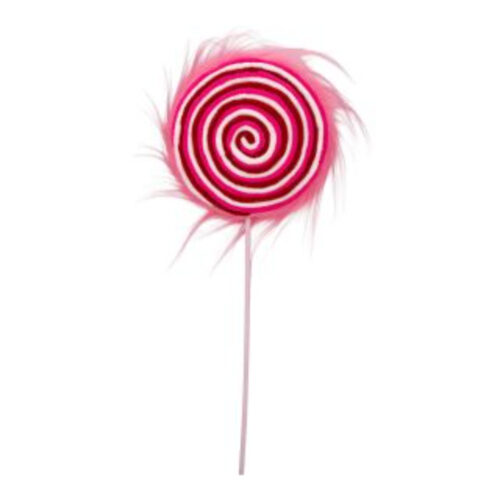 Fluffy Pink with Red & White Swirl Lollipop Pick