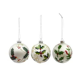 Bauble - Holly, 3 Asst
